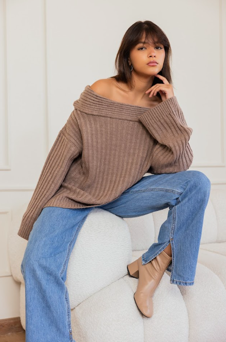 Relaxed Fit Off-Shoulder Sweater